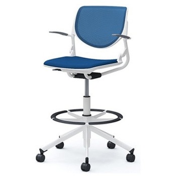 81S2GF FKB3 ルナ 5本脚ハイチェア 肘付  背メッシュ ホワイトシェル ホワイトフレーム ナイロン双輪 オカムラ(岡村製作所) 07172737