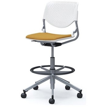 81S2GA FXW7 ルナ 5本脚ハイチェア 肘無  背パッド無 ホワイトシェル シルバーフレーム ナイロン双輪 オカムラ(岡村製作所) 07175248