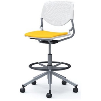 81S2GA PD33 ルナ 5本脚ハイチェア 肘無  背パッド無 ホワイトシェル シルバーフレーム ナイロン双輪 オカムラ(岡村製作所) 07175257