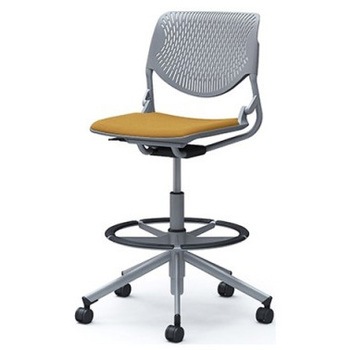 81S2HA FXW7 ルナ 5本脚ハイチェア 肘無  背パッド無 グレーシェル シルバーフレーム ナイロン双輪 オカムラ(岡村製作所) 07175291