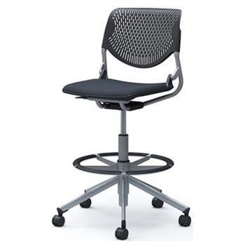 81S2JA FXW4 ルナ 5本脚ハイチェア 肘無  背パッド無 ブラックシェル シルバーフレーム ナイロン双輪 オカムラ(岡村製作所) 07175309