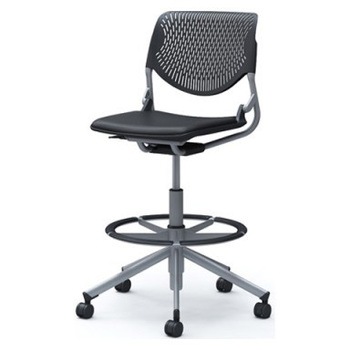 81S2JA PB20 ルナ 5本脚ハイチェア 肘無  背パッド無 ブラックシェル シルバーフレーム ナイロン双輪 オカムラ(岡村製作所) 07175318