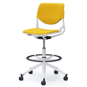 81S2MZ FSG9 ルナ 5本脚ハイチェア 肘無  背パッド付 イエローシェル ホワイトフレーム ナイロン双輪 オカムラ(岡村製作所) 07176928