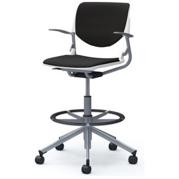 81S2GL FSF1 ルナ 5本脚ハイチェア 肘付  背パッド付 ホワイトシェル シルバーフレーム ナイロン双輪 オカムラ(岡村製作所) 07177531