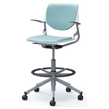 81S2GL PD31 ルナ 5本脚ハイチェア 肘付  背パッド付 ホワイトシェル シルバーフレーム ナイロン双輪 オカムラ(岡村製作所) 07177540