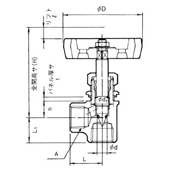ネジ込式パネルナット付アングル型ニードルストップバルブ