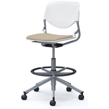 81S2GA FXW2 ルナ 5本脚ハイチェア 肘無  背パッド無 ホワイトシェル シルバーフレーム ナイロン双輪 オカムラ(岡村製作所) 07179141