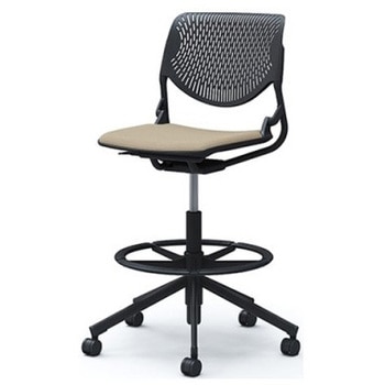 81S2JK FXW2 ルナ 5本脚ハイチェア 肘無  背パッド無 ブラックシェル ブラックフレーム ナイロン双輪 オカムラ(岡村製作所) 07179247