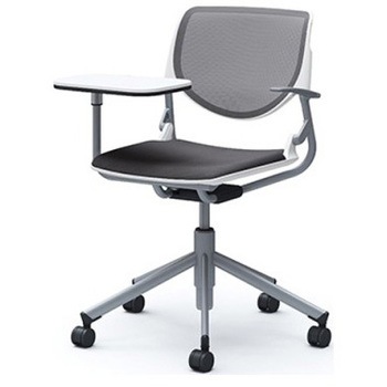 81S2NJ FKA2 ルナ 5本脚チェア 肘付 タブレット付 背メッシュ ホワイトシェル シルバーフレーム ナイロン双輪 オカムラ(岡村製作所) 07179439