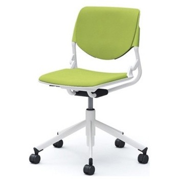 81S2EZ FSF5 ルナ 5本脚チェア 肘無  背パッド付 グリーンシェル ホワイトフレーム ナイロン双輪 オカムラ(岡村製作所) 07180227