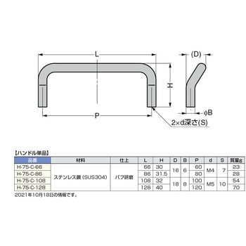 H-75-C-86 ステンレス鋼製 丸棒取手 1個 スガツネ(LAMP) 【通販サイト