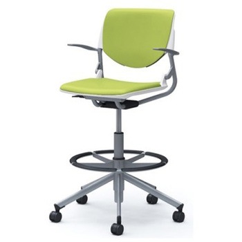 81S2GL PD32 ルナ 5本脚ハイチェア 肘付  背パッド付 ホワイトシェル シルバーフレーム ナイロン双輪 オカムラ(岡村製作所) 07181356