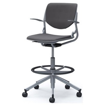 81S2HL FSG2 ルナ 5本脚ハイチェア 肘付  背パッド付 グレーシェル シルバーフレーム ナイロン双輪 オカムラ(岡村製作所) 07181399