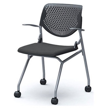 81S1CE FXW0 ルナ ネスティング 肘付  背パッド無 ブラックシェル シルバーフレーム ナイロン双輪 オカムラ(岡村製作所) 07181828