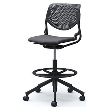 81S2JK FSG2 ルナ 5本脚ハイチェア 肘無  背パッド無 ブラックシェル ブラックフレーム ナイロン双輪 オカムラ(岡村製作所) 07183018