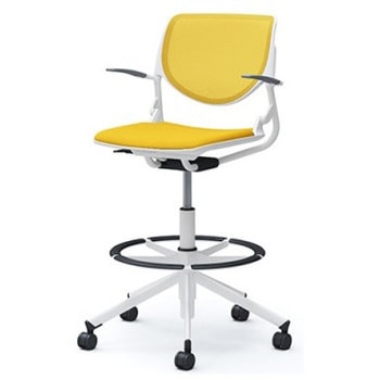 81S2GF FKB9 ルナ 5本脚ハイチェア 肘付  背メッシュ ホワイトシェル ホワイトフレーム ナイロン双輪 オカムラ(岡村製作所) 07184278