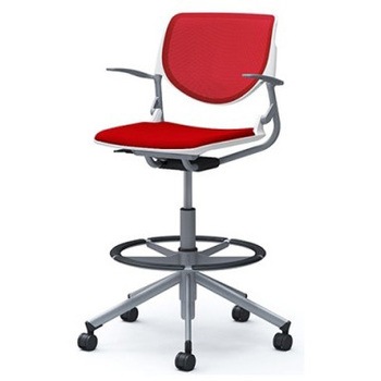 81S2GJ FKA9 ルナ 5本脚ハイチェア 肘付  背メッシュ ホワイトシェル シルバーフレーム ナイロン双輪 オカムラ(岡村製作所) 07184287