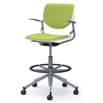 81S2GL FSF5 ルナ 5本脚ハイチェア 肘付  背パッド付 ホワイトシェル シルバーフレーム ナイロン双輪 オカムラ(岡村製作所) 07185285