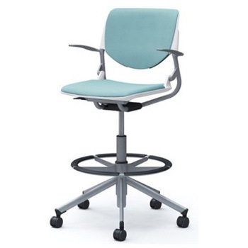 81S2GL FSG7 ルナ 5本脚ハイチェア 肘付  背パッド付 ホワイトシェル シルバーフレーム ナイロン双輪 オカムラ(岡村製作所) 07185310