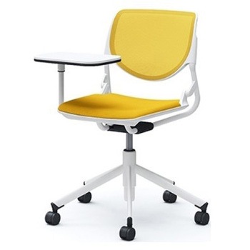 81S2ND FKB9 ルナ 5本脚チェア 肘無 タブレット付 背メッシュ ホワイトシェル ホワイトフレーム ナイロン双輪 オカムラ(岡村製作所) 07185355