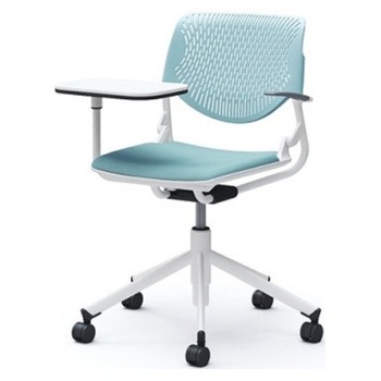 81S2RU FSG7 ルナ 5本脚チェア 肘付 タブレット付 背パッド無 セージシェル ホワイトフレーム ナイロン双輪 オカムラ(岡村製作所) 07185477