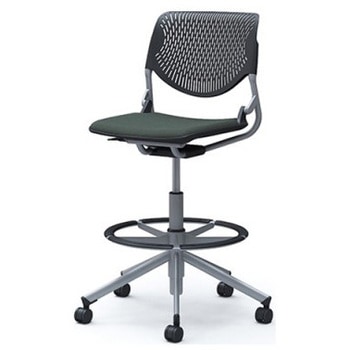 81S2JA FXW5 ルナ 5本脚ハイチェア 肘無  背パッド無 ブラックシェル シルバーフレーム ナイロン双輪 オカムラ(岡村製作所) 07186807