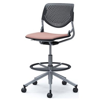 81S2JA FXW8 ルナ 5本脚ハイチェア 肘無  背パッド無 ブラックシェル シルバーフレーム ナイロン双輪 オカムラ(岡村製作所) 07186816