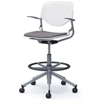 81S2GE FXW1 ルナ 5本脚ハイチェア 肘付  背パッド無 ホワイトシェル シルバーフレーム ナイロン双輪 オカムラ(岡村製作所) 07187437
