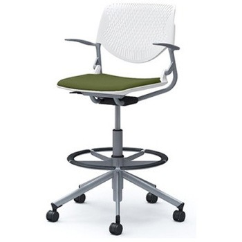 81S2GE FMV1 ルナ 5本脚ハイチェア 肘付  背パッド無 ホワイトシェル シルバーフレーム ナイロン双輪 オカムラ(岡村製作所) 07188119