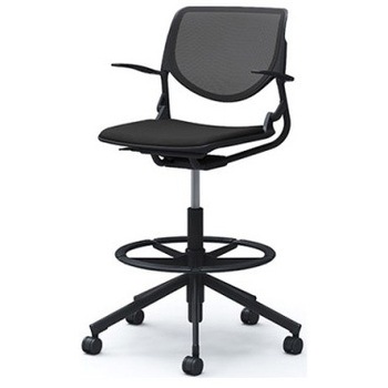 81S2JF FKA1 ルナ 5本脚ハイチェア 肘付  背メッシュ ブラックシェル ブラックフレーム ナイロン双輪 オカムラ(岡村製作所) 07188180