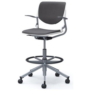 81S2GL FSG2 ルナ 5本脚ハイチェア 肘付  背パッド付 ホワイトシェル シルバーフレーム ナイロン双輪 オカムラ(岡村製作所) 07188889