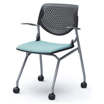 81S1CE FSG7 ルナ ネスティング 肘付  背パッド無 ブラックシェル シルバーフレーム ナイロン双輪 オカムラ(岡村製作所) 07189361