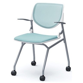 81S1AJ FKA6 ルナ ネスティング 肘付  背メッシュ ホワイトシェル シルバーフレーム ナイロン双輪 オカムラ(岡村製作所) 07189738