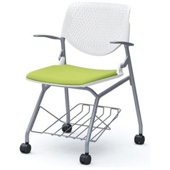 81S1GE FSF5 ルナ ネスティング 肘付 棚付 背パッド無 ホワイトシェル シルバーフレーム ナイロン双輪 オカムラ(岡村製作所) 07189860