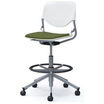 81S2GA FMV1 ルナ 5本脚ハイチェア 肘無  背パッド無 ホワイトシェル シルバーフレーム ナイロン双輪 オカムラ(岡村製作所) 07190928