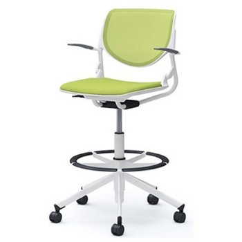 81S2GF FKA5 ルナ 5本脚ハイチェア 肘付  背メッシュ ホワイトシェル ホワイトフレーム ナイロン双輪 オカムラ(岡村製作所) 07191689