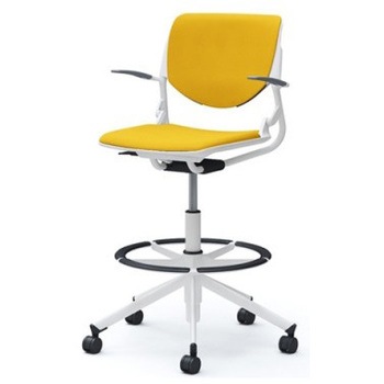 81S2GW FSG9 ルナ 5本脚ハイチェア 肘付  背パッド付 ホワイトシェル ホワイトフレーム ナイロン双輪 オカムラ(岡村製作所) 07192608