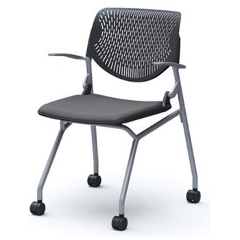 81S1CE FSG2 ルナ ネスティング 肘付  背パッド無 ブラックシェル シルバーフレーム ナイロン双輪 オカムラ(岡村製作所) 07193107