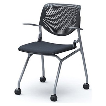 81S1CE FXW4 ルナ ネスティング 肘付  背パッド無 ブラックシェル シルバーフレーム ナイロン双輪 オカムラ(岡村製作所) 07193116