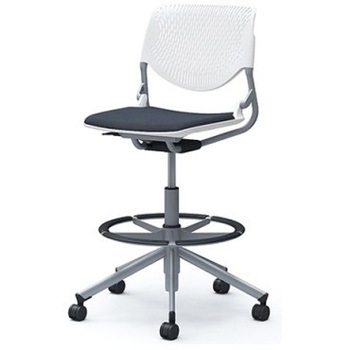 81S2GA FXW4 ルナ 5本脚ハイチェア 肘無  背パッド無 ホワイトシェル シルバーフレーム ナイロン双輪 オカムラ(岡村製作所) 07194051