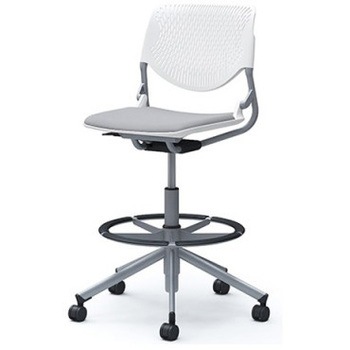 81S2GA FM19 ルナ 5本脚ハイチェア 肘無  背パッド無 ホワイトシェル シルバーフレーム ナイロン双輪 オカムラ(岡村製作所) 07194471