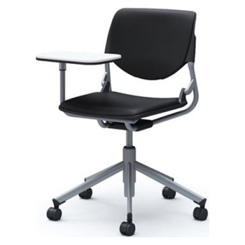 81S2QB PB20 ルナ 5本脚チェア 肘無 タブレット付 背パッド付 ブラックシェル シルバーフレーム ナイロン双輪 オカムラ(岡村製作所) 07194656