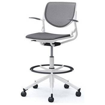 81S2GF FKA2 ルナ 5本脚ハイチェア 肘付  背メッシュ ホワイトシェル ホワイトフレーム ナイロン双輪 オカムラ(岡村製作所) 07195277