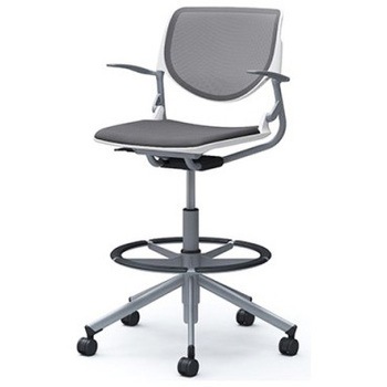 81S2GJ FKA2 ルナ 5本脚ハイチェア 肘付  背メッシュ ホワイトシェル シルバーフレーム ナイロン双輪 オカムラ(岡村製作所) 07195286