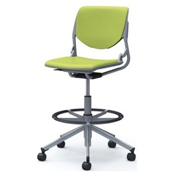 81S2HB PD32 ルナ 5本脚ハイチェア 肘無  背パッド付 グレーシェル シルバーフレーム ナイロン双輪 オカムラ(岡村製作所) 07195548