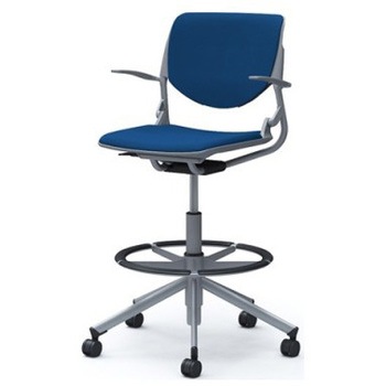 81S2HL FSF3 ルナ 5本脚ハイチェア 肘付  背パッド付 グレーシェル シルバーフレーム ナイロン双輪 オカムラ(岡村製作所) 07196248