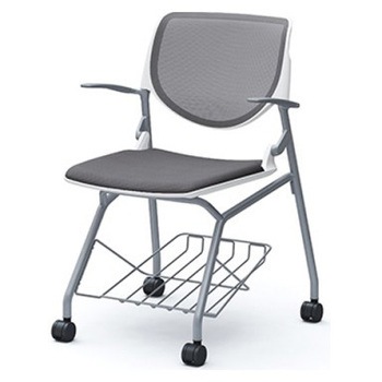 81S1GJ FKA2 ルナ ネスティング 肘付 棚付 背メッシュ ホワイトシェル シルバーフレーム ナイロン双輪 オカムラ(岡村製作所) 07197481