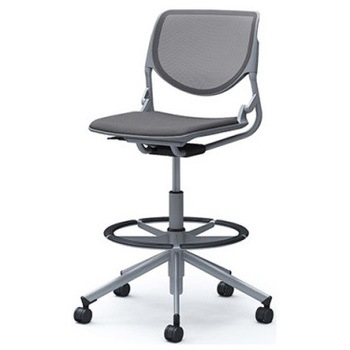 81S2HI FKA2 ルナ 5本脚ハイチェア 肘無  背メッシュ グレーシェル シルバーフレーム ナイロン双輪 オカムラ(岡村製作所) 07198181