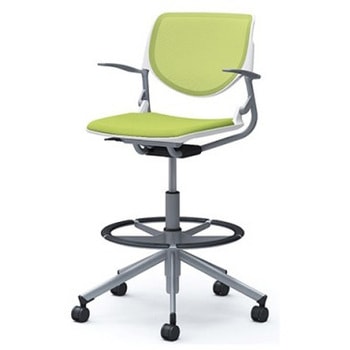 81S2GJ FKA5 ルナ 5本脚ハイチェア 肘付  背メッシュ ホワイトシェル シルバーフレーム ナイロン双輪 オカムラ(岡村製作所) 07198768