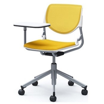 81S2NI FKB9 ルナ 5本脚チェア 肘無 タブレット付 背メッシュ ホワイトシェル シルバーフレーム ナイロン双輪 オカムラ(岡村製作所) 07199775